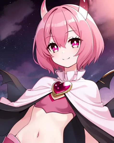 SeaAngel,red eyes, pink hair, pink skin, horns,capelet,brooch,capelet, navel, ghost girl , upper body, smiling,
lake, stars, purple sky,
(insanely detailed, beautiful detailed face, masterpiece, best quality) <lora:SeaAngel:0.7>