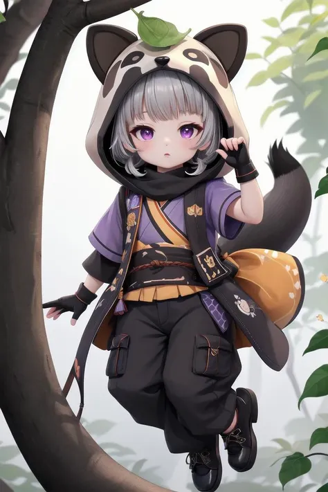 <lora:Sayu(gen):0.7>
looking at viewer,leaf_on_head,toeless_footwear,short_hair,animal_hood,japanese_clothes,grey_hair,fake_animal_ears,raccoon_ears,fingerless_gloves,black_gloves,bangs,raccoon_tail,black_scarf,purple_eyes,short_sleeves,blunt_bangs,black_footwear,hood_up, long pants
The soft lighting and detailed surroundings create an immersive environment where imagination runs wild