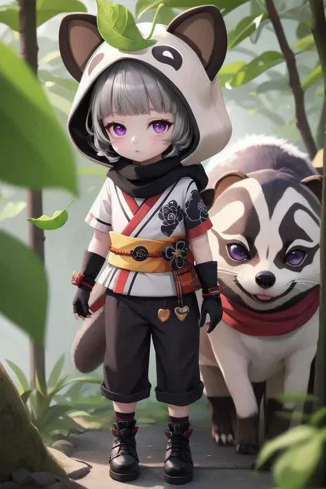 <lora:Sayu(gen):0.7>
looking at viewer,leaf_on_head,toeless_footwear,short_hair,animal_hood,japanese_clothes,grey_hair,fake_animal_ears,raccoon_ears,fingerless_gloves,black_gloves,bangs,raccoon_tail,black_scarf,purple_eyes,short_sleeves,blunt_bangs,black_footwear,hood_up, long pants
The soft lighting and detailed surroundings create an immersive environment where imagination runs wild