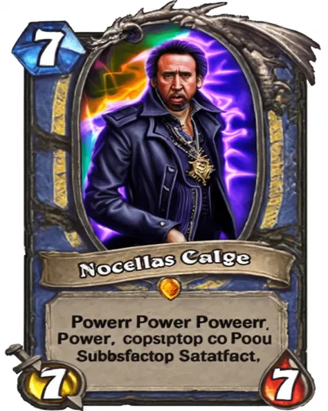 A stunning intricate full color portrait of Nicolas Cage power Hearthstone card,
epic character composition,
sharp focus, natural lighting, subsurface scattering