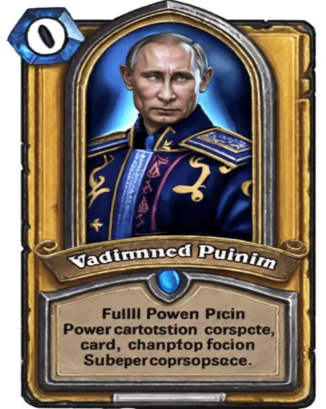 A stunning intricate full color portrait of Vladimir Putin power Hearthstone card,
epic character composition,
sharp focus, natural lighting, subsurface scattering