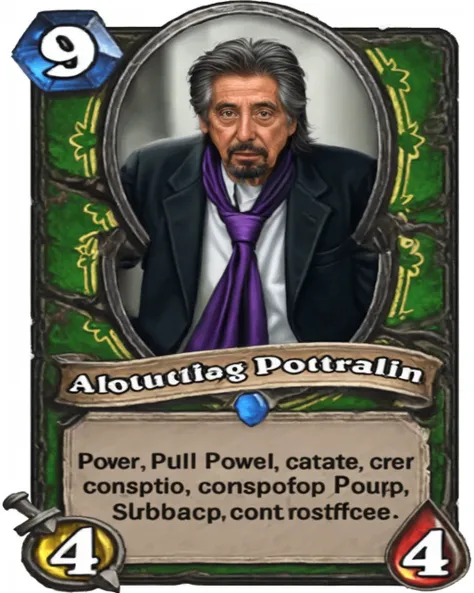 A stunning intricate full color portrait of Al Pacino power Hearthstone card,
epic character composition,
sharp focus, natural lighting, subsurface scattering