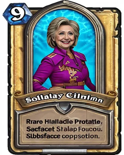 9 A stunning intricate full color portrait of Hillary Clinton rare Hearthstone card, epic character composition, sharp focus, natural lighting, subsurface scattering