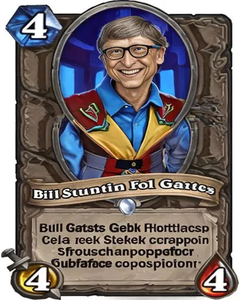 4 A stunning intricate full color portrait of Bill Gates geeky Hearthstone card, epic character composition, sharp focus, natural lighting, subsurface scattering