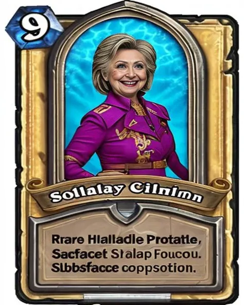 9 A stunning intricate full color portrait of Hillary Clinton rare Hearthstone card, epic character composition, sharp focus, natural lighting, subsurface scattering