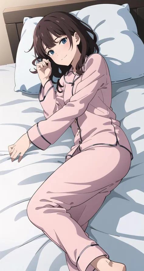 soine, bed, pillow, lying, on side, (pajamas:1.2), cowboy shot, soft smile, <lora:style:0.6>
<lora:soine:0.5>