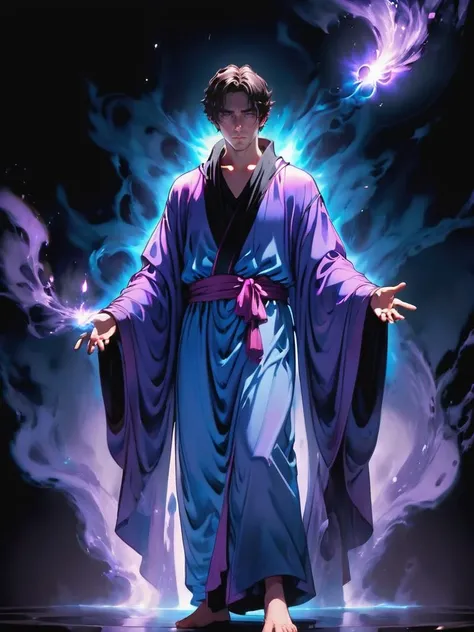 This is a fantasy theme work with great visual impact and artistic value. The magician in the picture is wearing a lavender loose robe, with a cold expression, showing some tears, but with a firm will. The background of the picture is deep space, showing a light blue flame, increasing the mystery and beauty of the picture. In addition, the screen also uses ray tracing technology, showing the effect of color light and color dissolution, creating a dark and blue theme atmosphere.