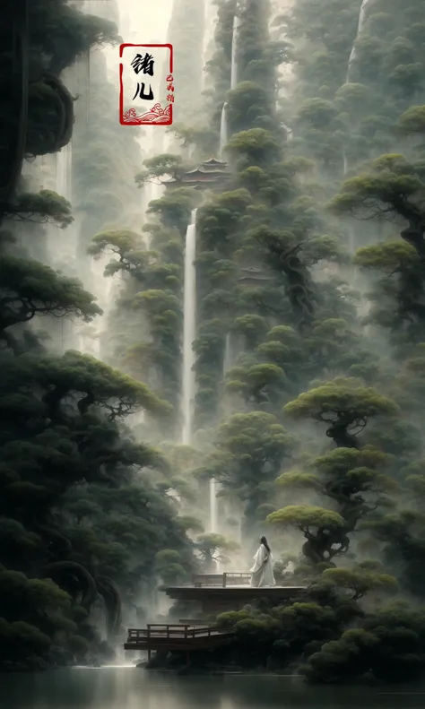 an painting in a style of oriental painting, in the style of matte painting, layered and atmospheric landscapes, rich and immersive, quiet contemplation, dark white and green, history painting, zen-inspired, grandeur of scale
highly detailed, dynamic, cinematic, stunning, realistic lighting and shading, vivid, vibrant, 8k,octane render, unreal engine, very detailed, concept art, realistic, Cry engine, wide shot
1 girlvery long hairwhite hair(upper body:1.0)
<lora:~Q?-g~ pine:0.9>