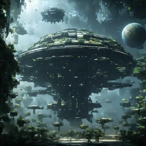 [object Object], Space station, Concept designs, Jungle planet filled with dangerous creatures , (masterpiece,best quality:1.6)