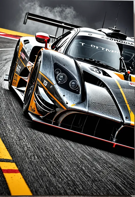 dynamic angle, masterpiece, award winning picture,  Zonda DTM car racing, futuristic background, hyper detailed, intricate,  poster, epic, ultra detail, intricate details, UHD