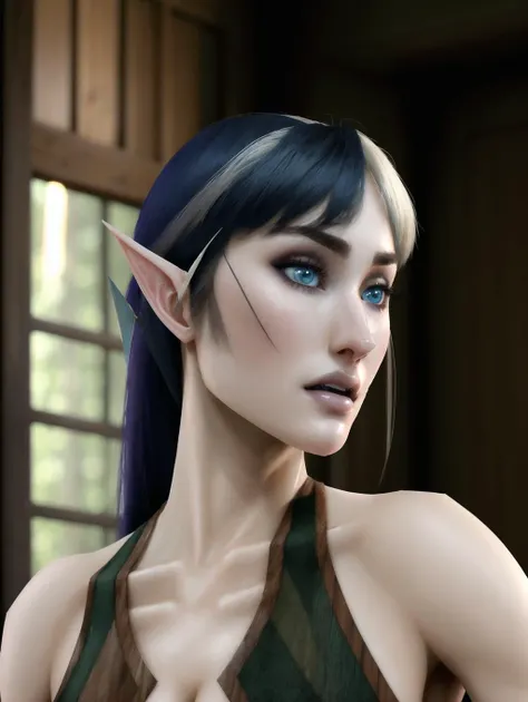 the original god,Nasida,Elf ears,whaite hair,Lori huge breasts cleavage,bare-legged
