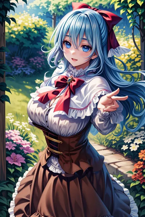 <lora:lcm_lora_sd15:1>,
(masterpiece,best quality,8k,beautiful and aesthetic:1.2),
solid-best-physical-appearance-perfect::2,
cosplay,(HUGE BREASTS:1.3),wind,(floating hair:1.2),PERFECTEYES EYES,narrow_waist,slender,skinny,(dynamic_angle),(sexy posture),
<lora:(|H^{`)?^ch<.liselotte-sd15-6-000007:0.7>,
SGLISELOTTE,BLUE EYES,BLUE HAIR,SIDELOCKS,LONG HAIR,
full-face blush,blush,smile,open mouth,
RED BOW,HAIR BOW,RED BOWTIE,(WHITE CAPELET),BROWN CORSET,LONG SLEEVES,(brown skirt:1.3),
v,standing,(leaning_forward:0.8),hug,reaching towards viewer,stretch out your hands forward,outstretched arms,
(garden field:1),
<lora:[R]Xn}0{LORA.add_detail:0.2>,
<lora:[OMQ*S][vw<w[.locon_perfecteyes_v1_from_v1_64_32:0.6>,