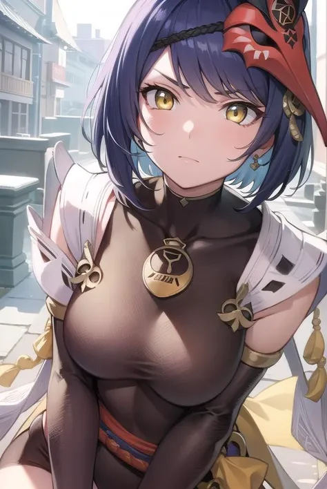 mumei (golden eyes:1.7), ((black hair)), (flat chest:1.2), leaning forward BREAK collarbone, very low-cut red summer dress, bare arms, bare shoulders, bare legs, teenager BREAK looking at viewer, BREAK indoors, sitting with crossed legs, BREAK (masterpiece:1.2), best quality, high resolution, unity 8k wallpaper, (illustration:0.8), (beautiful detailed eyes:1.6), extremely detailed face, perfect lighting, extremely detailed CG, (perfect hands, perfect anatomy), (whole body shot)