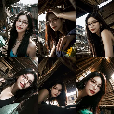 (otherworldly, otherworldly atmosphere, otherworldly appearance), highly insanely detailed, masterpiece, top quality, best quality, highres, 4k, 8k, RAW photo, Caribbean, egyptian,
depth of field, focused, foreshortening,
(dark tunnel, flower field, flower filed, china street),
(long_hair, long hair), collar, earrings, (Latina:0.5),
(Adult, jav, half naked, nsfw:0.8),
1girl, solo, earrings, jewelry, (glasses), portrait, mole, lips, closed mouth, mole under eye, long hair, <lora:makina69_yeji_v2.0:0.7>,
fisheye, from below,
(air bed, indian slums, egyptian slums:1.2), Air Mattress,
(smiling at viewer), (fantasy world)