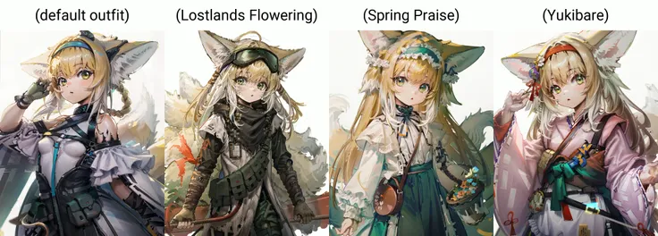 1girl, cowboy shot, animal ears, animal ear fluff, blonde hair, green eyes, <lora:Arknights_Suzuran-LionV3:1.04>, (default outfit), simple background, white background,