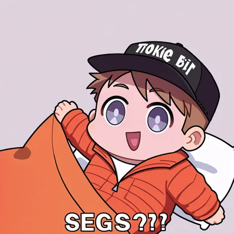 score_9, score_8_up, score_7_up, source_anime, Seggs, chibi, open mouth, smile, english text, <lora:Seggs_XLPD:1.15>, 1boy, tptownie, truckerhat:1.2, wjhat:1.2, orange jacket, <lora:Carson_PDXL:.8> brown hair:.5, grey eyes,