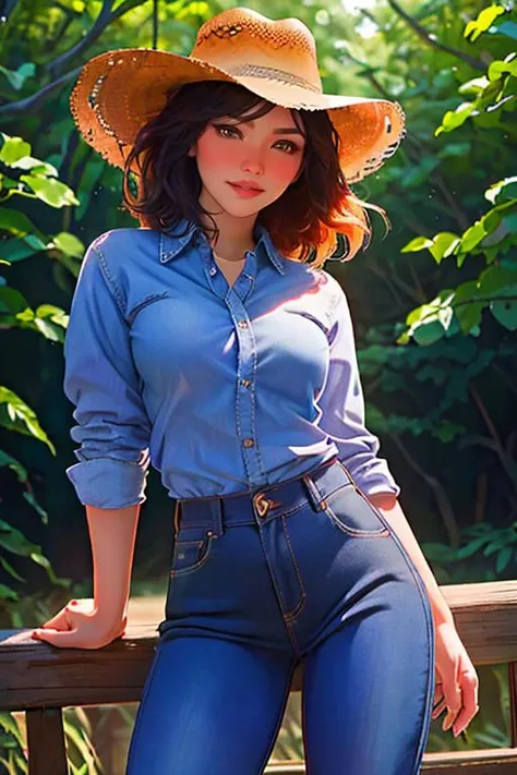 DEN_anri_okita,
(country beauty posing against a wooden fence with a plaid shirt and jeans and a cowboy hat, cow girl, country girl, cow girl:1.2),
bokeh, f1.4, 40mm, photorealistic, raw, 8k, textured skin, skin pores, intricate details  <lora:epi_noiseoffset2:1>, epiCRealism <lora:ClothingAdjuster3:-1>