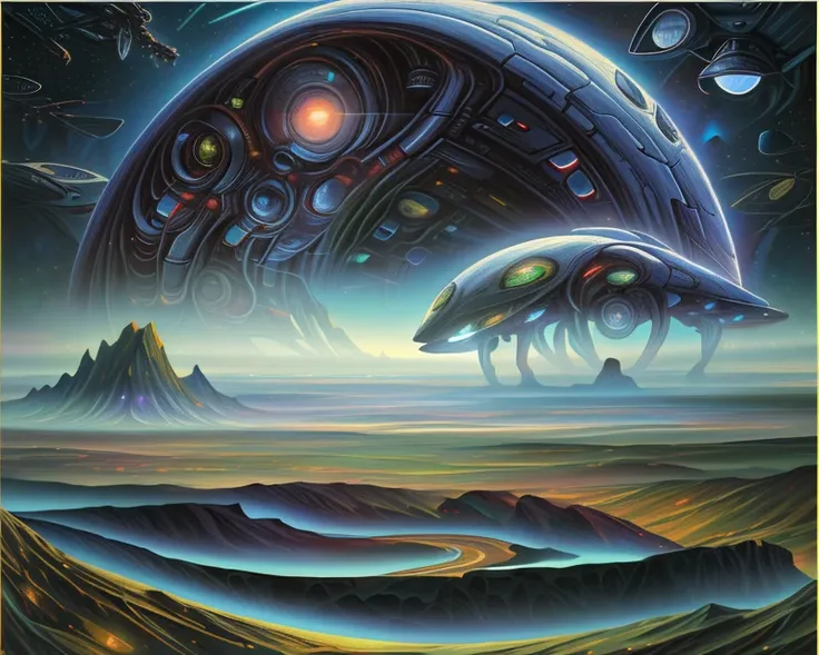 (victorian theme:1.1) impasto oil painting \(medium\) of an alien world , in the ((style of dave rapoza:1.3)) cosmiclandscapes, alien landscape, <lora:FuturisticScape-V3:0.54>