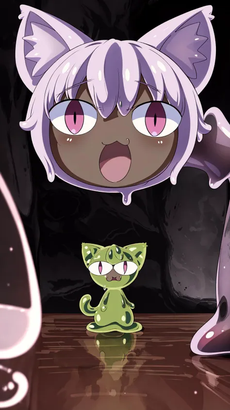<lora:neco-arc:0.8> (neco-arc, slit pupils:1.25), (slit pupils, cat eyes:1.5) animal ears, cat ears, blonde hair, (:3, moe fang, kittyface:1.25) bangs, (chibi, smal:1.5), antenna hair, short hair, cat girl, BREAK, <lora:SlimeC:0.8> (SlimeC, slime girl:1.25), monster girl, colored skin, colored sclera, transparent, BREAK, <lora:scared-expression-v1.8-000005:0.5> scared expression, (surprised, wide-eyed:1.15), masterpiece, best quality, extremely detailed, highly quality, 4k, sharp focus, professional, sharp focus, award winning, cinematic lighting, octane render, unreal engine, volumetrics dtx, Wallpaper,