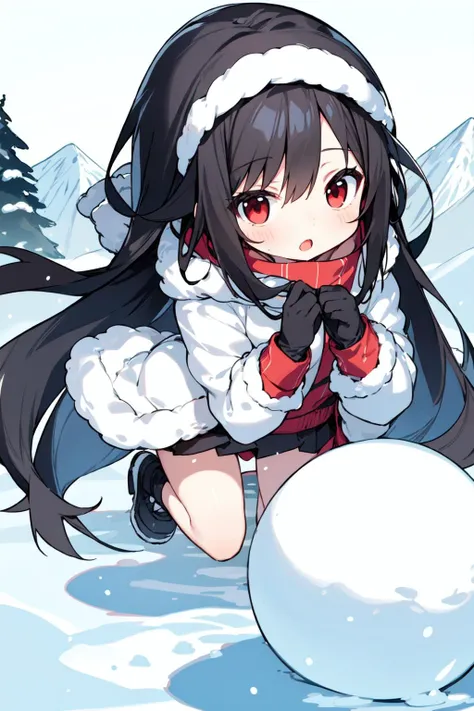 (masterpiece:1.2),best quality,extremely detailed,
BREAK
cute girl,petite girl,solo,shiny skin,small breasts,very long hair,
detailed eyes,perfect anatomy,
cute eyes,(red eyes:1.3),(black hair:1.4),
BREAK
winter coat,
BREAK
winter,snow,mountain,snowball,snow falling,
BREAK
character focus,full body,
BREAK