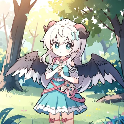 masterpiece, best quality, looking at viewer, solo, horns, wings, <lora:ganyu_ned2_offset:1>, <lora:mlp_fluttershy:1>, nature,