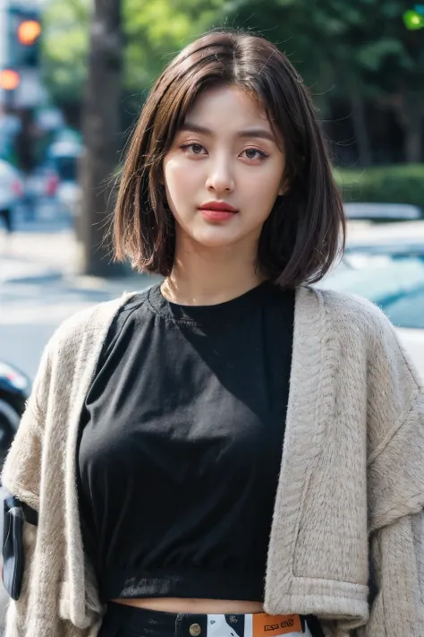 <lora:twiceJihyoV1:0.9>, (forehead, cropped jacket, abs, midriff, frown, short hair, black hair, eyeliner:1.3), (masterpiece, best quality, beautiful quality), (photorealistic:1.4), (detailed lighting, extremely detailed skin, extremely detailed hair, shadows, 8k, a picture of a Jihyo, 1girl:1.2), <lora:add_detail:1>, looking at viewer, (High Key Lighting), masterpiece, top quality, best quality, official art, unity 8k wallpaper, highres, ultra-high res, ultra-detailed, beautiful and aesthetic