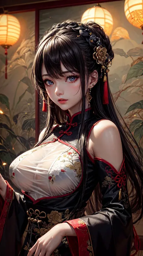 (masterpiece, best quality), (1girl), detailed eyes, earrings, ultra detailed, highly detailed, cinematic lighting, intricate details, (specular light:1.5), high contrast, colorful, glowing, shiny, upper body, Chinese clothes, see-through sleeves, (folding screen), (Chinese paintings), fireflies, <lora:more_details:0.75>