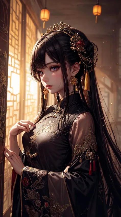 (masterpiece, best quality), (1girl), detailed eyes, earrings, ultra detailed, highly detailed, cinematic lighting, intricate details, (specular light:1.5), high contrast, colorful, glowing, shiny, upper body, Chinese clothes, see-through sleeves, folding screen, Chinese paintings, fireflies, <lora:more_details:0.5>