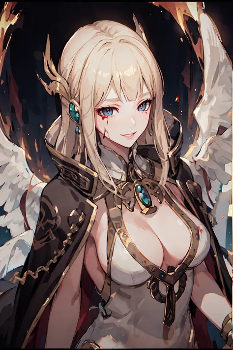 masterpiece, best quality,
1girl, Beatrice, angel, evil, evil smile, blood on the face, blood, blood on the clothes, high-contrast lighting, burning fire background, fire,<lora:Beatrice:0.9>