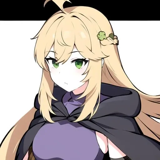 (masterpiece:1.1), (best quality:1.1), 1girl, Real light and shadow, anime face, 4k, 8k, wallpaper,epic, detail texture, ((1girl)), solo, <lora:FutureKnightGuardianTales:1> future_knight, long hair, blonde hair, green eyes, braid, gloves, clover hair ornament, ahoge, hair between eyes, fingerless gloves, cape, bandages, cloak, black pants, kness up
