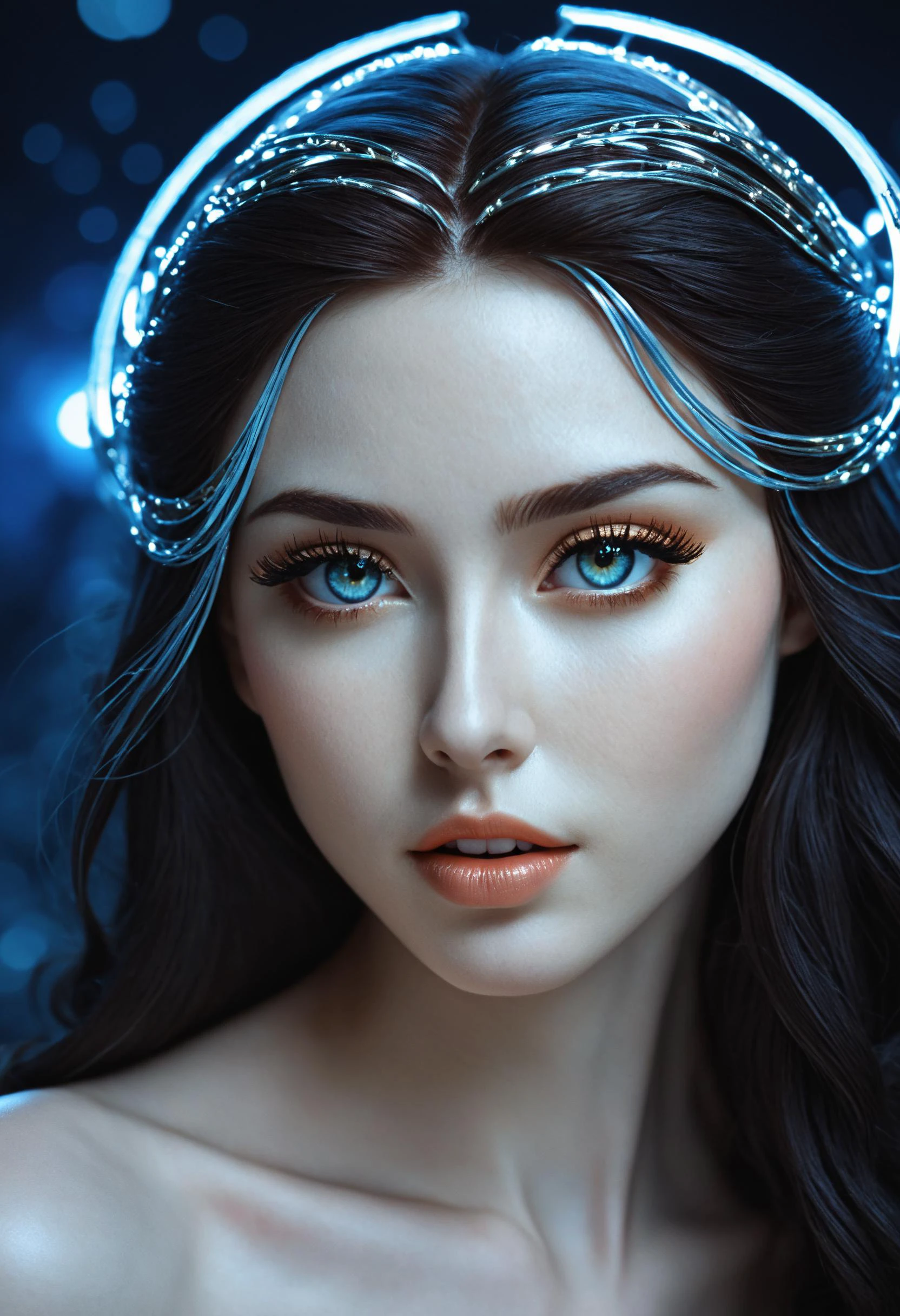 fantastic epic masterpiece, ((full-body-shot)), standing masterpiece, highest esthetic score, photo of an exquisitely beautiful pale skin european 1girl, 19yo, modern implementation of sci-fi "botichhelli The Birth of Venus"starlight falls on beautiful young face. Depth of field, insane details:1.4, ultra detailed, absurdres, 1:280f Zeiss lens, long aperture, fiery opal, platinum, obsidian, Iridium ,feet in the shell, extraterrestrial sight, intricate background, style by Hyung Jun Kim, bare feet, piercing eyes, detailed pupils, high-resolution texture face, luminous face, Ethereal glow , cinematic, reallife!,fantasy details,Jasmine Beckett Griffith, Luis Royo, van gogh,sharp focus, hyperdetailed, beautiful, mysterious,