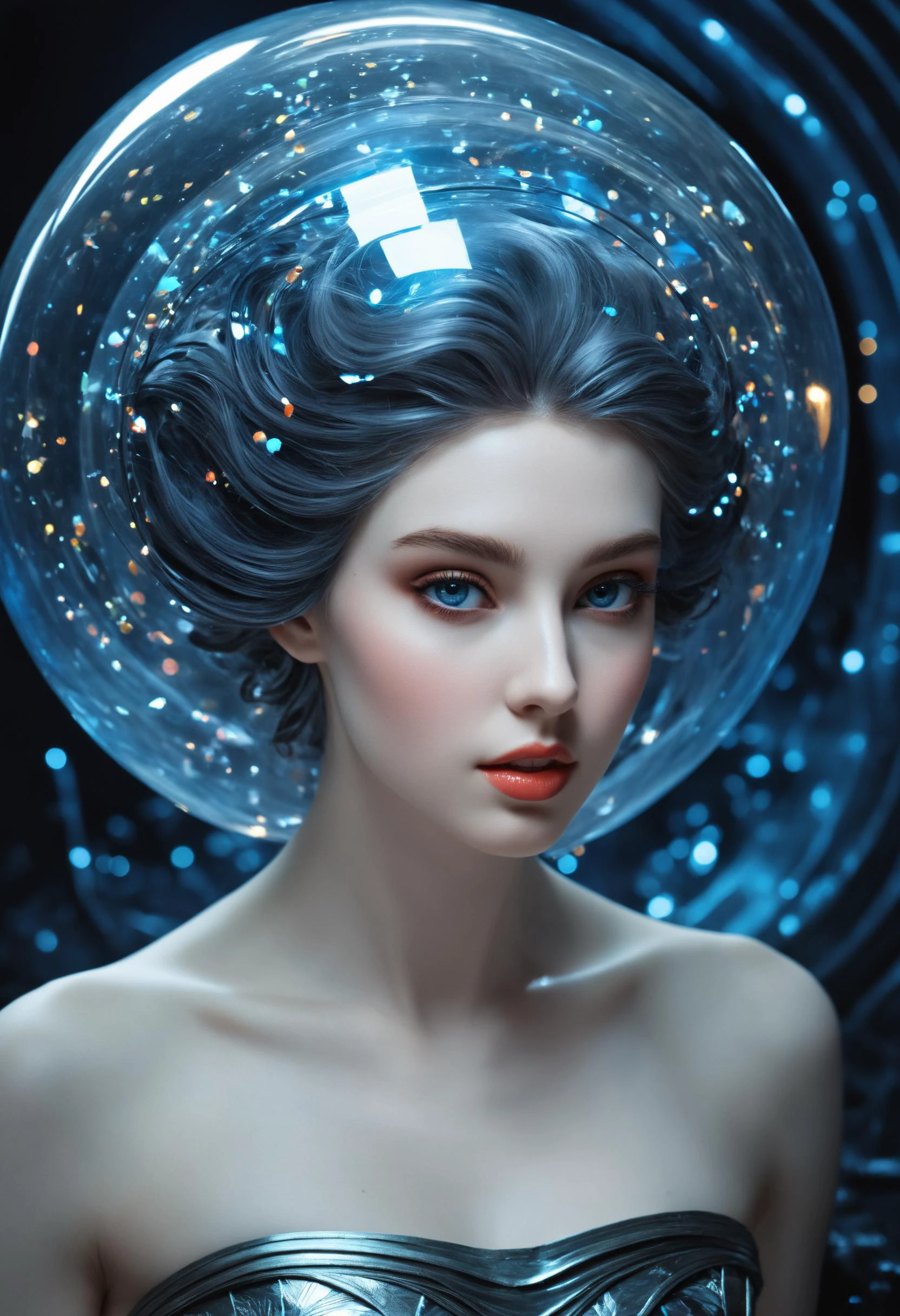 fantastic epic masterpiece, ((full-body-shot)), standing masterpiece, highest esthetic score, photo of an exquisitely beautiful pale skin european 1girl, 19yo, modern implementation of sci-fi "botichhelli The Birth of Venus"starlight falls on beautiful young face. Depth of field, insane details:1.4, ultra detailed, absurdres, 1:280f Zeiss lens, long aperture, fiery opal, platinum, obsidian, Iridium ,feet in the shell, extraterrestrial sight, intricate background, style by Hyung Jun Kim, bare feet, piercing eyes, detailed pupils, high-resolution texture face, luminous face, Ethereal glow , cinematic, reallife!,fantasy details,Jasmine Beckett Griffith, Luis Royo, van gogh,sharp focus, hyperdetailed, beautiful, mysterious,