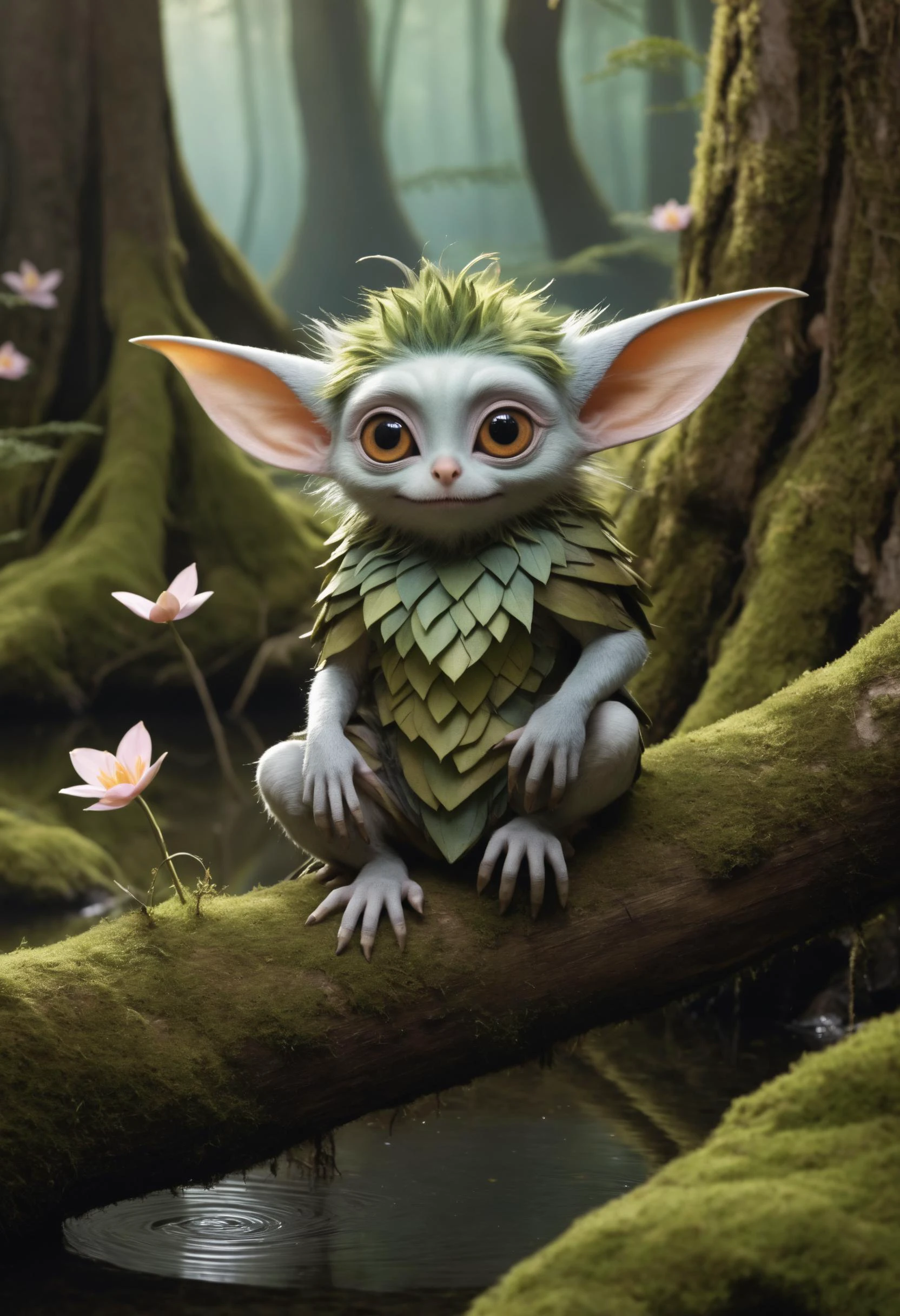 (high quality1.4), (exquisite masterpiece1.5),
A cute colorful fluffy kawaii fluffy toddler goblin, huge kind eyes, professional wildlife photography, in a fantasy swamp forest,(exceptionally detailed1.6),
4K UHD, 8K UHD, High-definition, amazing capturing In style of Brian Froud, trending on Saatchi Art, captures the (whimsical charm1.3) of an (enchanted forest1.3). (Luminous fairies1.4) dance among (ancient trees1.3), and (shimmering petals1.4) grace the (enchanting glade1.3)