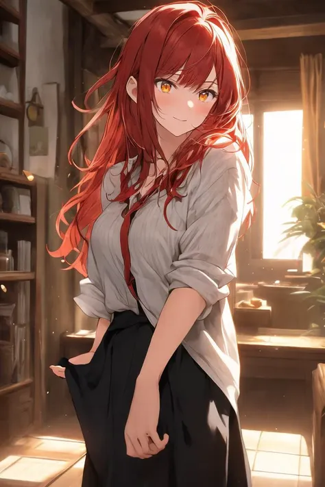 masterpiece, best quality, 1girl, red hair, golden eyes