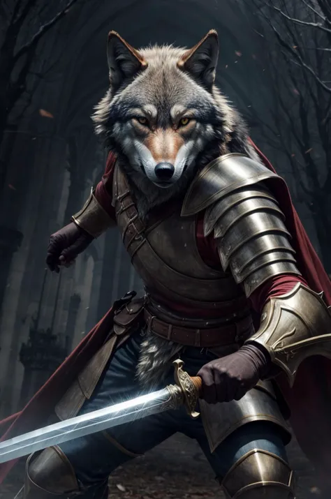 (masterpiece, best quality), (absurdres:1.3), (photorealistic:1.4), RAW photo of wolf knight, (ultra detailed, ultra realistic, hyper realistic, 8K, ultra highres:1.2), (dynamic pose:1.2), bokeh, sharp focus, depth of field, <lyco:add_detail:1>, BREAK muscular, detailed eyes, detailed face BREAK wolf armor, wolf helmet, wolf face mask, knight costume, holding large sword, battlefield, night, dark, cape, magic, castle, muscular, BREAK (fighting stance:1.2)