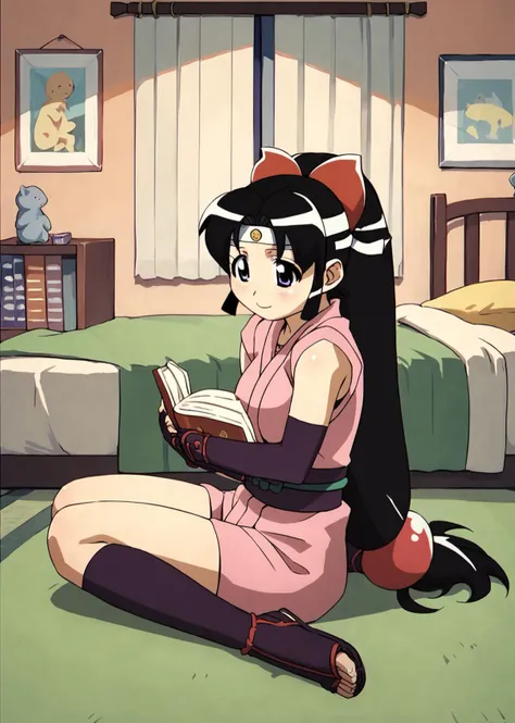 score_9, score_8_up, score_7_up, score_6_up, Detailed Background, BREAK
 <lora:Shinobu:0.8>, 1girl, Shinobu, japanese clothes, headband, ninja, bedroom, sitting, reading book768x1080