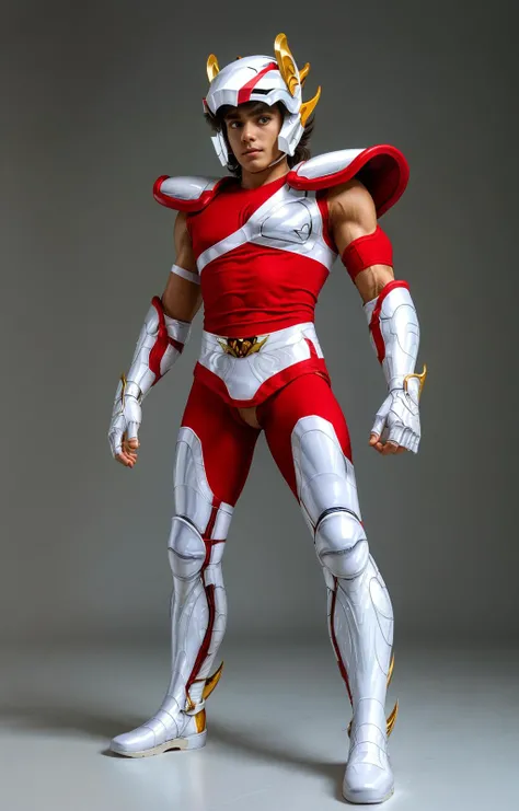 ((best quality)), ((masterpiece)), ((realistic)), (detailed)
muscular boy, narrow waist, Slim waist, <lora:Pegasus_Seiya_1st_Bronze:1>
"pegasus seiya"
"1st bronze armor"
"helmet"
"white chest armor"
"white boot armor"
"white shoulder armor"
"white fingerless glove armor"
"white waist armor"
"red bodysuit under armor"
"full body"
"red bodysuit under armorpegasus seiya"
"upper body"
"holder helmet"
"holding helmet"
"white should armor"
