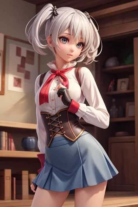 <lora:add_detail:0.5> <lora:copax_charm_eu:0.0> (photorealistic, masterpiece, best quality), face confident, seductive pose,
ciel alencon, silver hair, grey eyes, short twintails,white shirt, underbust, puffy long sleeves, skirt, fingerless gloves <lora:godeater_cielalencon:0.5>