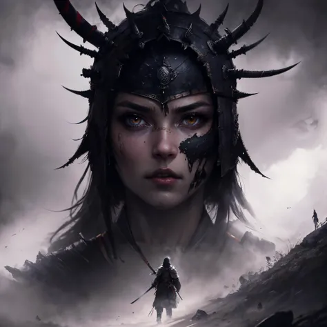 (8k, best quality, masterpiece:1.2), (photorealistic:1.4), RAW photo, best quality, ultra high res, best shadow, (full body:1.4), A short-haired female, japanese armor, Samurai Sword, massive scale stunning environment, horror, scorn game, dark horror, highly detailed facial features, beautiful and flawless face, perfect eyes