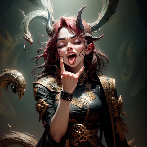 1girl, sign of the horns hand gesture, sticking tongue out, (beautiful woman:1.1), flirting with the camera, beautiful face, (perfect skin), (perfect eyes), (harness:1.2), ( latex bodysuit), (glossy finish), shiny skin, porcelain skin, gloves, (cyberpunk:1.2), futurist, mouth open, nasty, winking, wet, underboob, perfect proportions, intricate details, sexy, charming, alluring, seductive, erotic, dark background, inside, (minimalist:1.5), wide angle, (close-up), (wide shot), (highly detailed), masterpiece, best quality, (Depth of field), detailed shadows, sharp focus, (double exposure:1.5), highres, (perfect ligthing), (rim lighting), dramatic lighting, (dark shadows), HDR, RAW photo, (film grain), <lora:add_detail:0.1>, <lora:Mecha (Jap):0.6>, <lora:mechaarmor_v0.7:0.4>