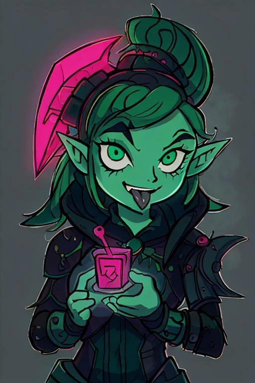 , tongue out, gothic elf, makeup, fractal patterns, green hair, <lora:CyberPunkAI:0.8> CyberpunkAI, neon