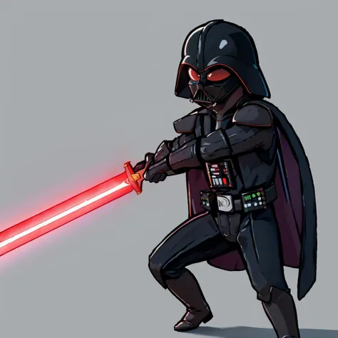 masterpiece, best quality, <lora:GoodHands-beta2:1> simple background, <lora:Darth_Vader-KK77-V1:0.8> Black_outfit, hood, hood_up, boots, darth vader helmet, cape, armor, shoulder armor, armored boots, glowing_sword, glowing_weapon, holding_sword, holding_weapon, hood, laser, lightsaber, holding a lightsaber, energy_sword, glowing_weapon,