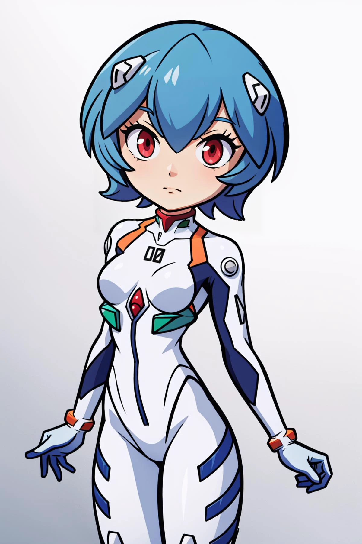masterpiece, best quality, cowboy shot, <lora:GoodHands-beta2:1> <lora:ayanami_rei-10:.8> rei ayanami, white plugsuit, interface headset, gloves, looking at viewer,