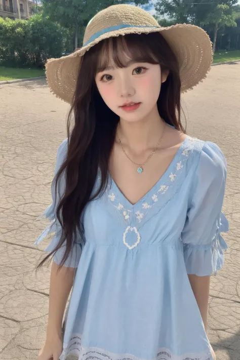 best quality, master piece
<lora:doll14:0.8>1 girl,
Smock dress, Espadrilles, Sun hat, and beaded necklaces.