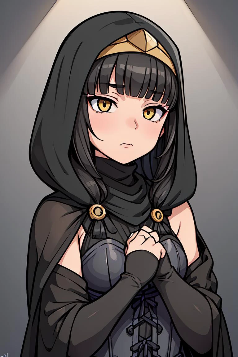 (masterpiece, best quality), female eighteen, sturdy, inuit, golden eyes, nostril narrow nose, wide chin, defined jaw, oval face shape, , light black (soft black)
bob with bangs hair, admiration
wearing slip dress, corset top, hijab, ,face hugger mask (from sci-fi)
, hands on head, displaying frustration