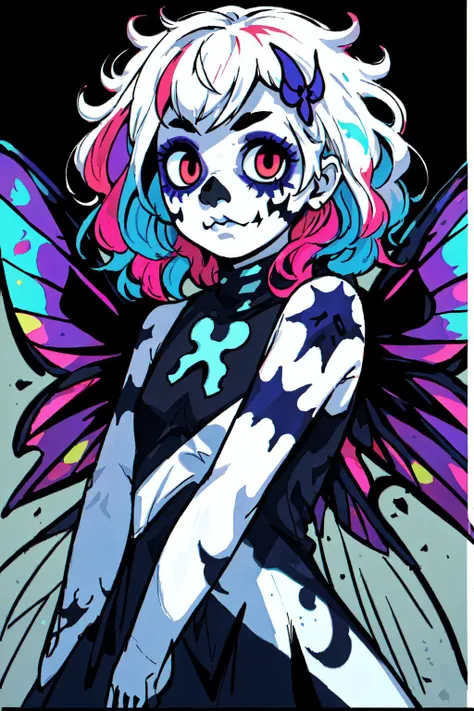 1girl, solo, flamboyant, detailed hair, detailed face, detailed eyes, official art,   PoodaBeepVibesV2 Demon_Calavera