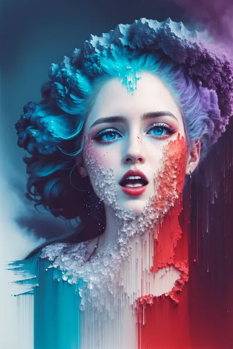 pixel sorting, (Paint colliding and splashing on the canvas), girl's side face blends into it,((side face)),open mouth, Liquid state,stunningly beautiful, masterpiece, detailed background, ethereal background,abstract beauty, explosive volumetric, oil painting,heavy strokes,<lora:Pixel Sorting:1>
