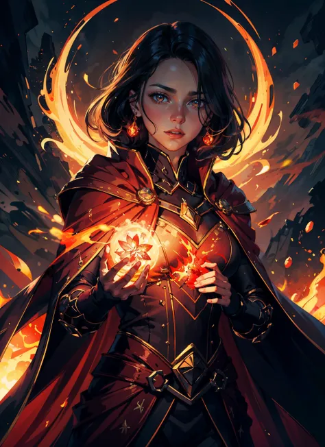 (best quality, masterpiece:1.2), thick outlines, strong shadows, 1 girl, adult woman, dark brown eyes, dark blonde sleek hair, looking down, solo, (full body:0.6), detailed background, detailed face, (IceMagicAI theme:1.1), eyes ablaze with evil power, hemomancer, scarlet aristocratic robes, capelet, crimson crown, intense gaze, crimson sigils swirling in the air, floating particles, blood droplets, particle effects, hemomancy, (thorny flowers:0.7), in background, sunset, symmetrical composition, cinematic atmosphere,, Highly detailed, High Quality, Masterpiece, beautiful, masterpiece, best quality,