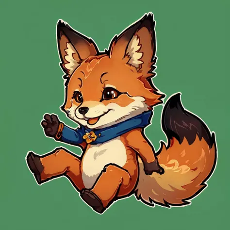 masterpiece, best quality, highres, extremely detailed 8k wallpaper, very clear, die-cut sticker, sticker, front shot, simple background, solid outline, <lora:MISC_EASY_STICKER:1.0>, cute orange fox, full body , happy smile