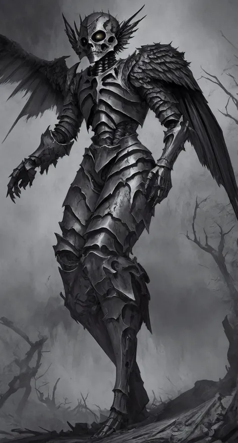 horror-themed knight in shiny molten magma black armor, (bone wings:1.2), eerie, unsettling, dark, spooky, suspenseful, grim, highly detailed, centered, looking at viewer, <lora:Gloomifier_V2_TheGlow:1>, masterpiece, best quality, highres, extremely detailed 8k wallpaper, very clear